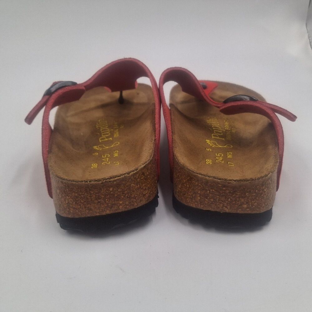 Birkenstock Papillio Sandals Size 38/ 7 Red Suede Gizeh Glitter Sparkle Hearts - Picture 3 of 8